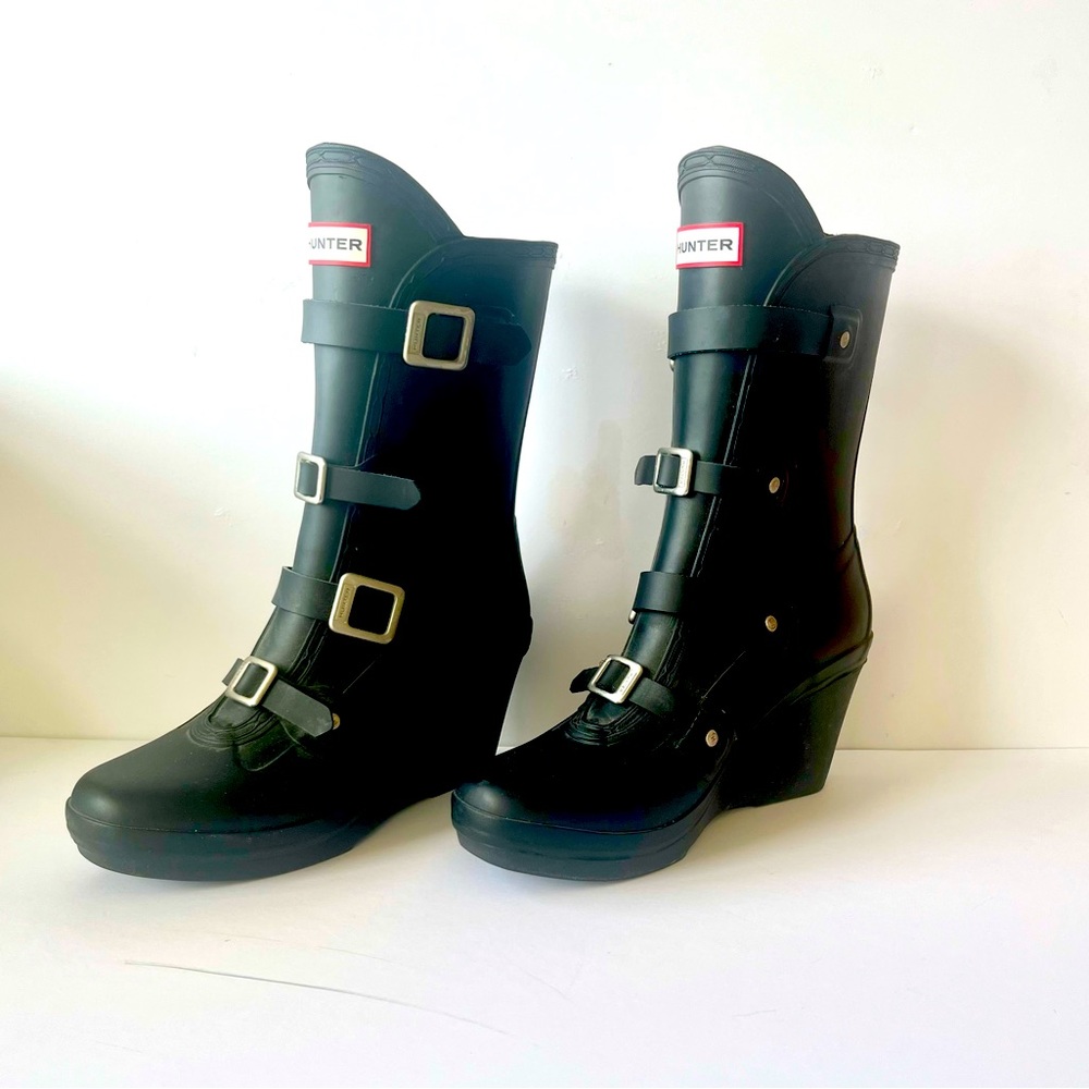 Hunter gray wedge rain boot